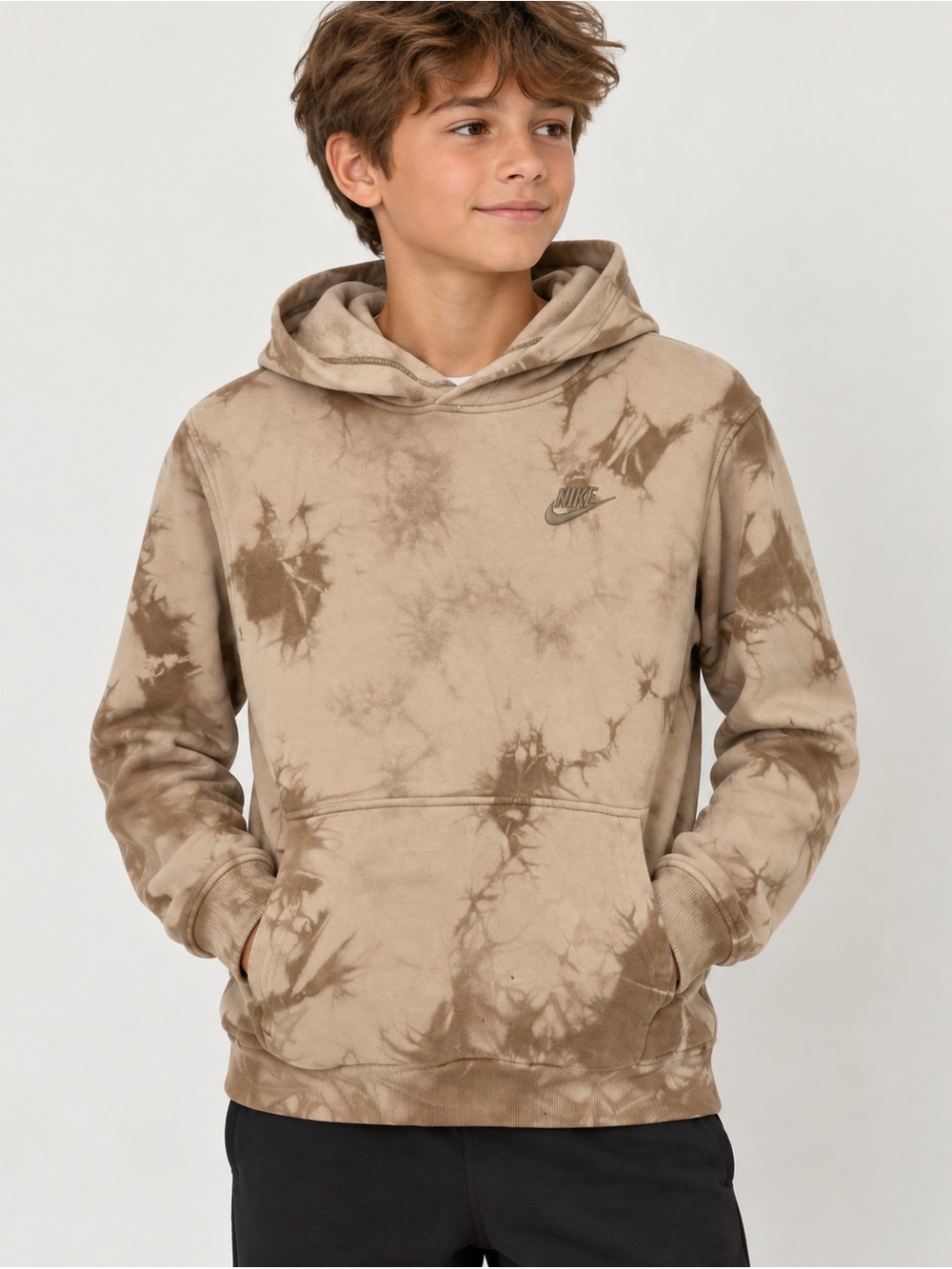 Nike Sportswear Club Fleece Tie Dye Hoodie Big Kids Size Large Tan 19x22